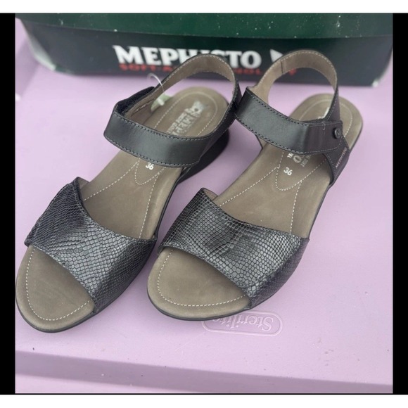 AGAVE WOMEN SHOE 5 M EURO 35 Black LEATHER SLINGBACK BY MEPHISTO - Picture 1 of 5